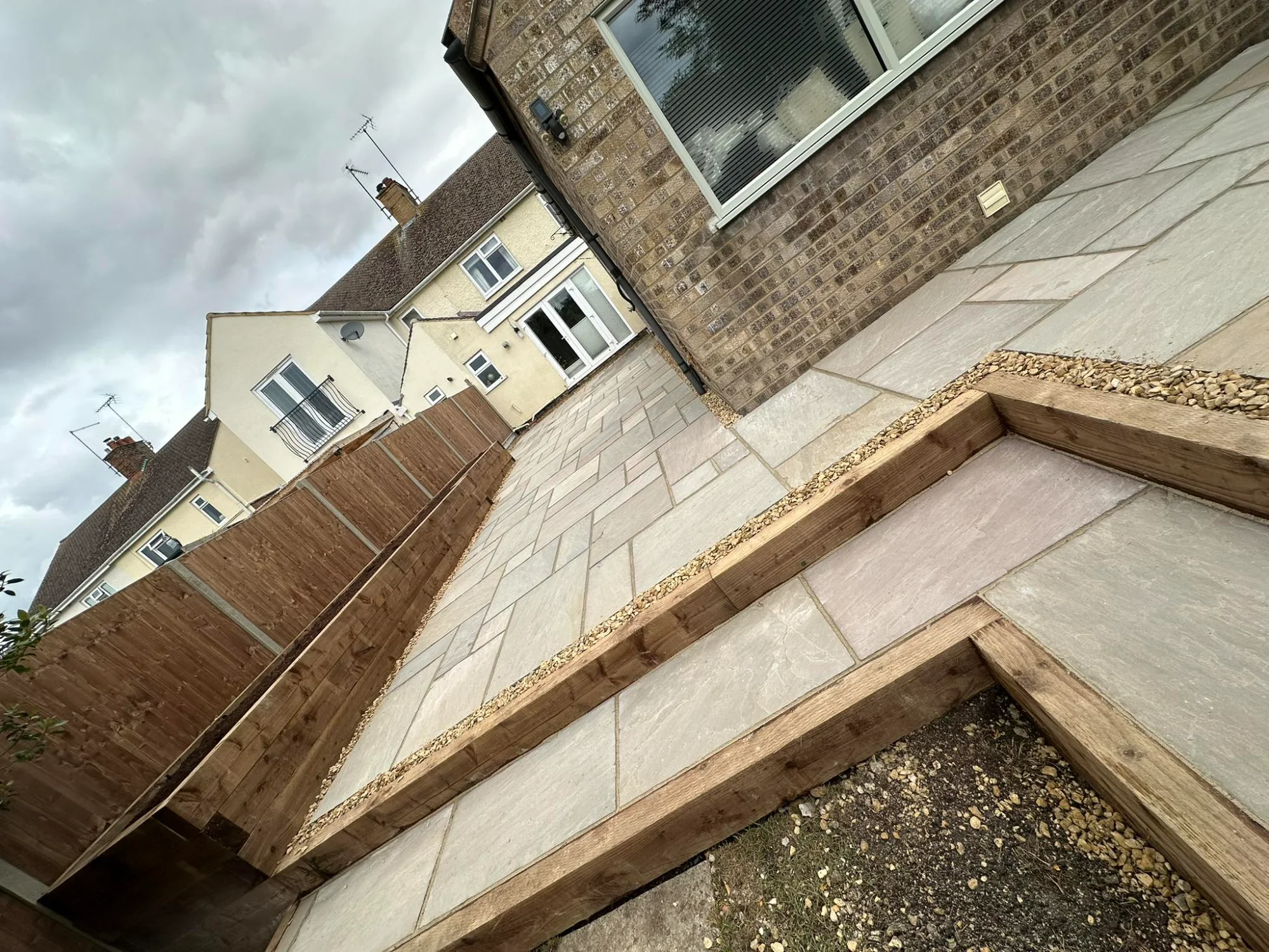 Raised garden bed with decorative stones